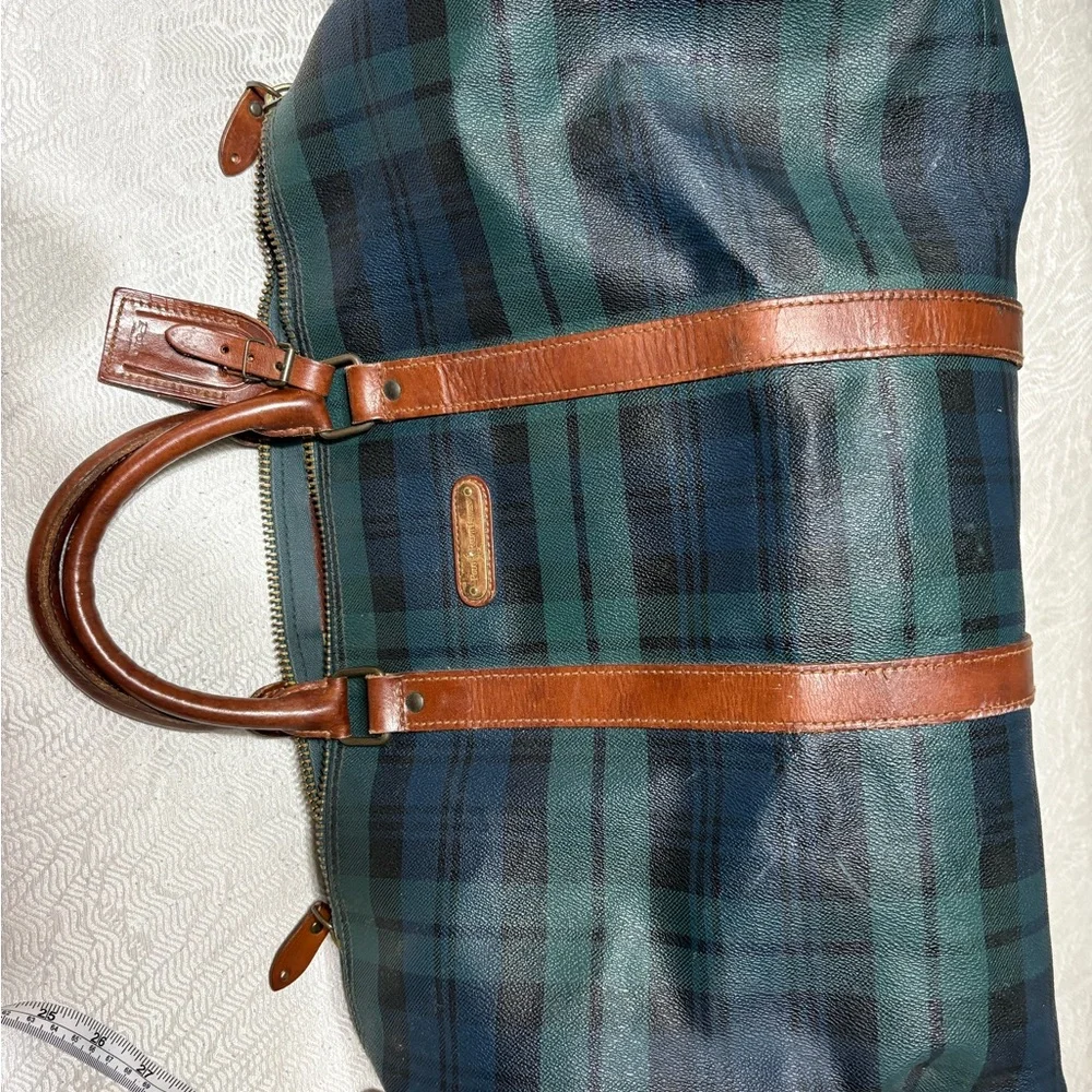 Vintage Ralph Lauren Brown and Green Plaid Men's Bag